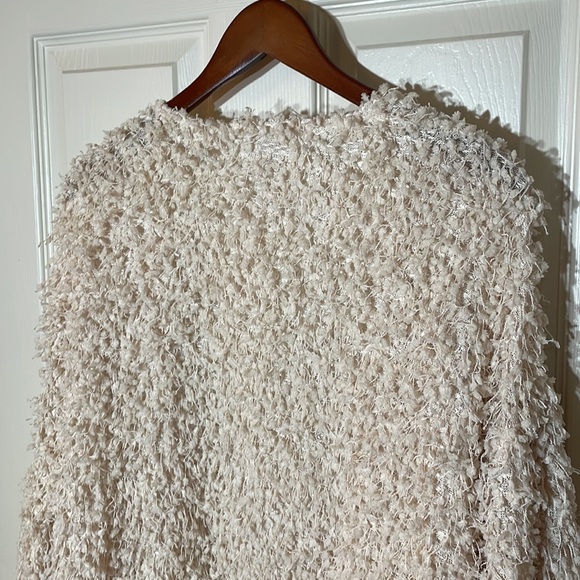 Blu Pepper - Cream Popcorn Fringe Fuzzy Open Cardigan - Size Large - Picture 7 of 8